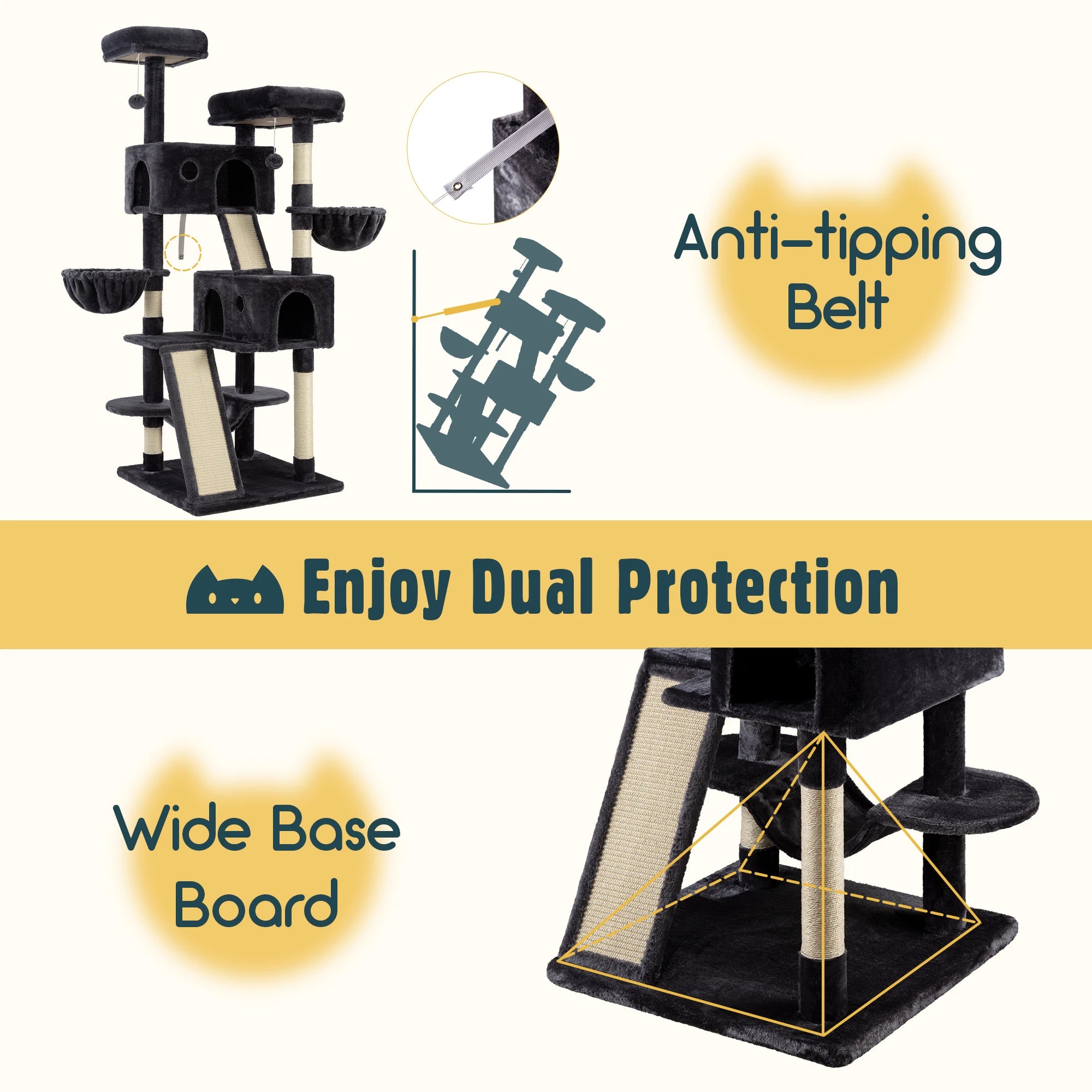 65in Multi-Level Large Cat Tree Tower/Cozy Plush Cat Perche.