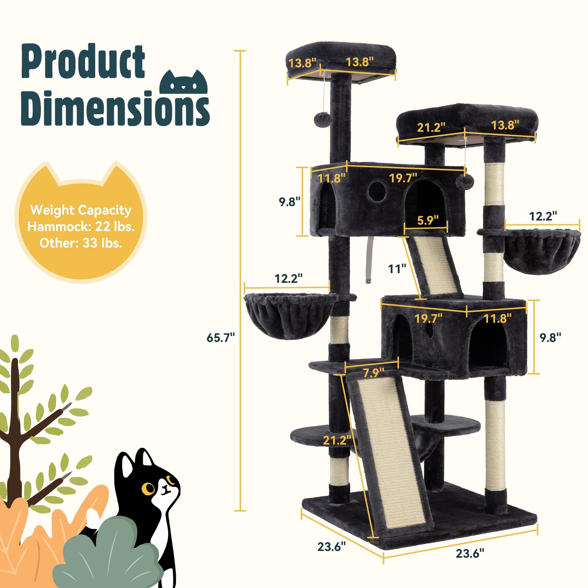 65in Multi-Level Large Cat Tree Tower/Cozy Plush Cat Perche.