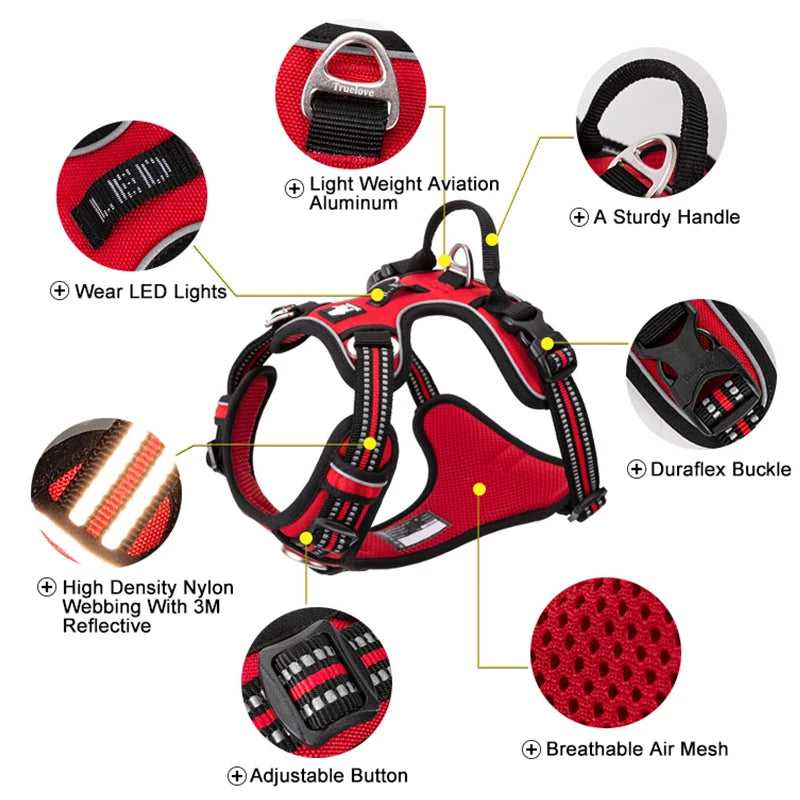 Pet Reflective Nylon Dog Harness No Pull Adjustable Medium.