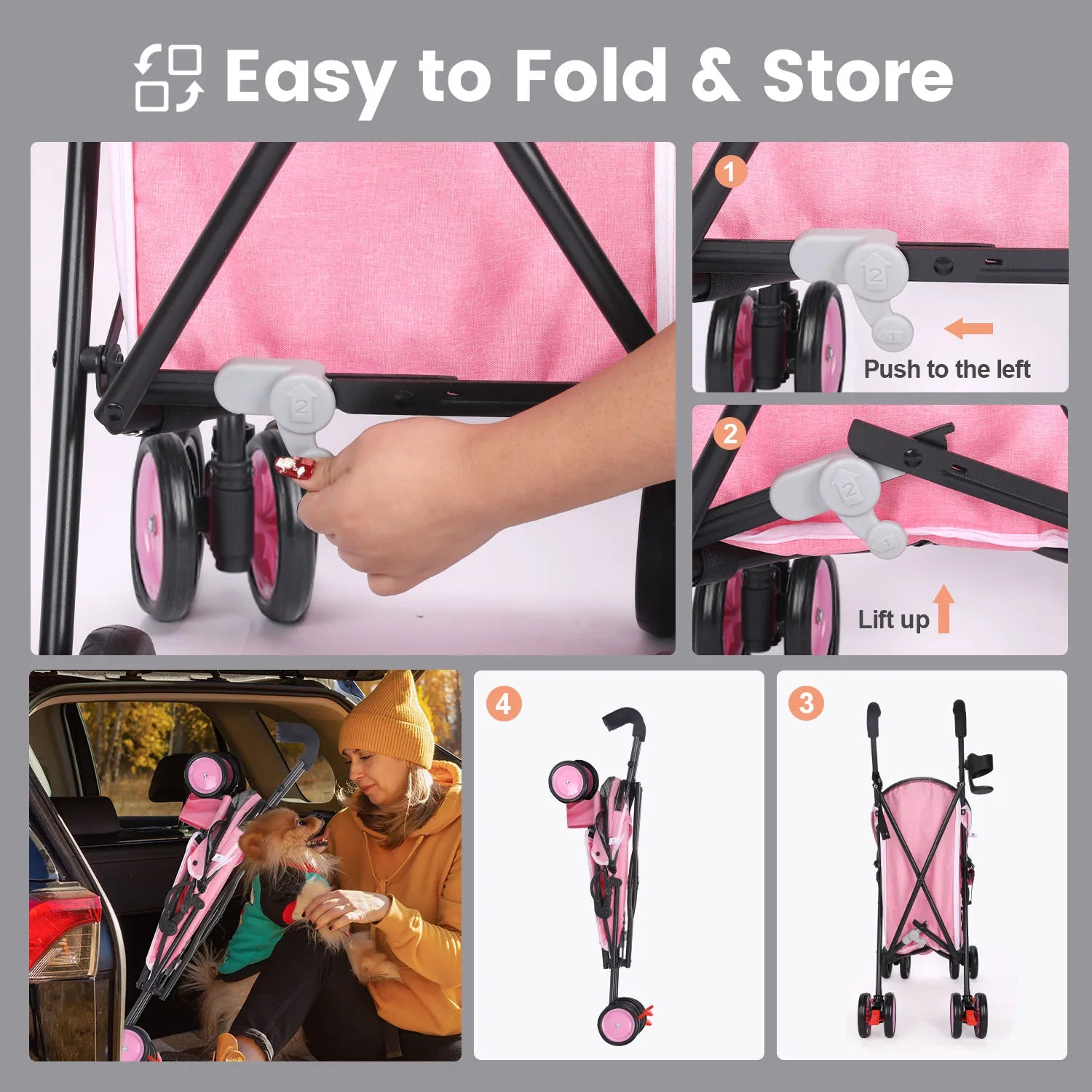 Pet Dog and Puppy Stroller Rotate with Brakes Storage for Dogs Cats