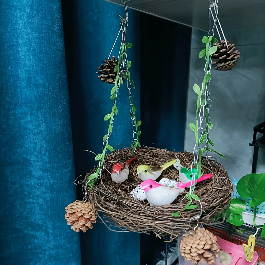 Natural rattan bird cradle - suitable for parrots, comfortable perching toys.