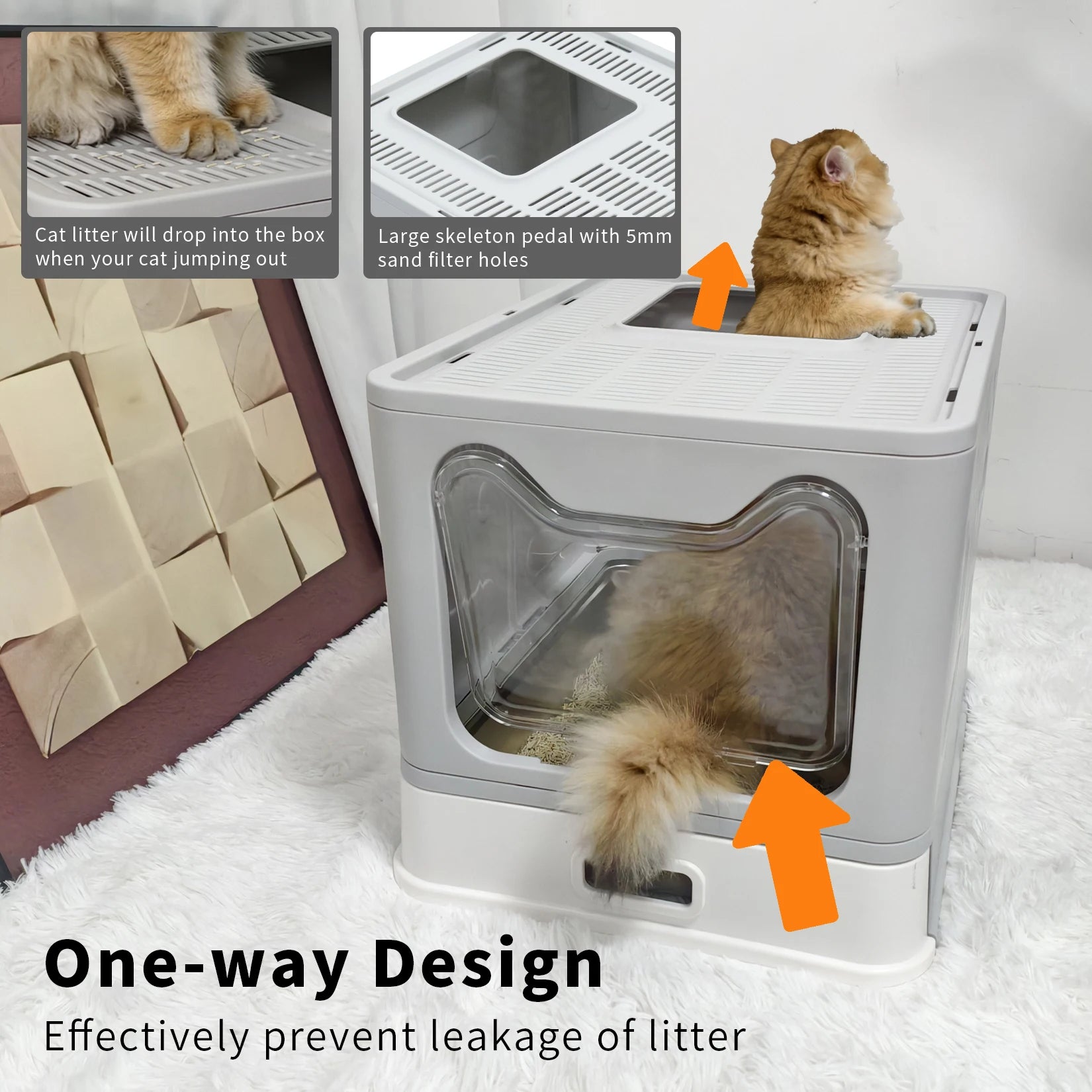 Stainless Steel Cat Litter Box with Lid Front Entry and Top Exit.