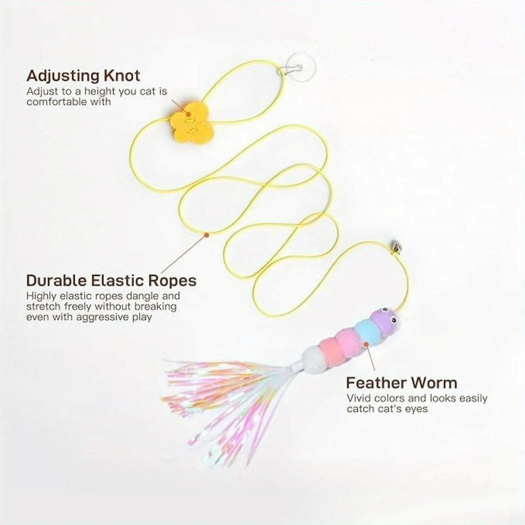 5-Pack Adjustable Hanging Cat Toys,cat Door Toy,Caterpillar & Dragonfly &Mouse Toys.