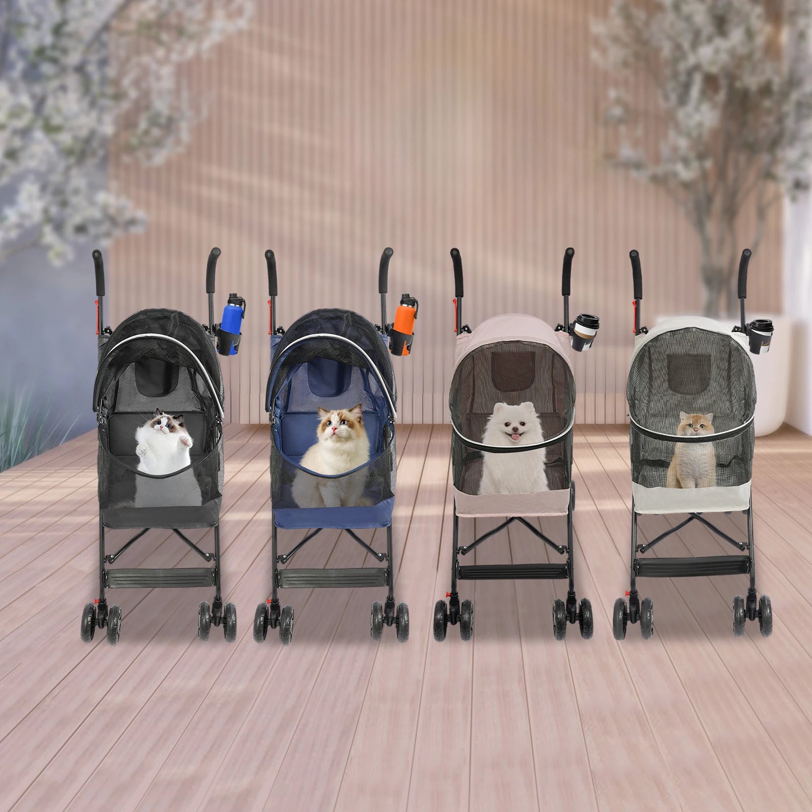 Oxford Cloth Pet Stroller, Foldable Pet Stroller 55*45*97cm for Small and Medium-sized Dogs All Life Stages