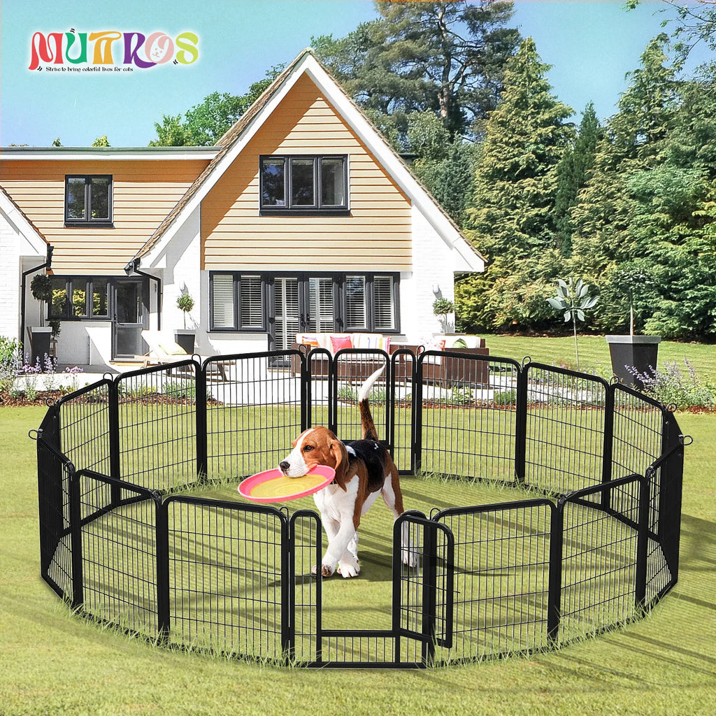 Dog Playpen with Door, Outdoor/Indoor Foldable Metal Pet Fence.
