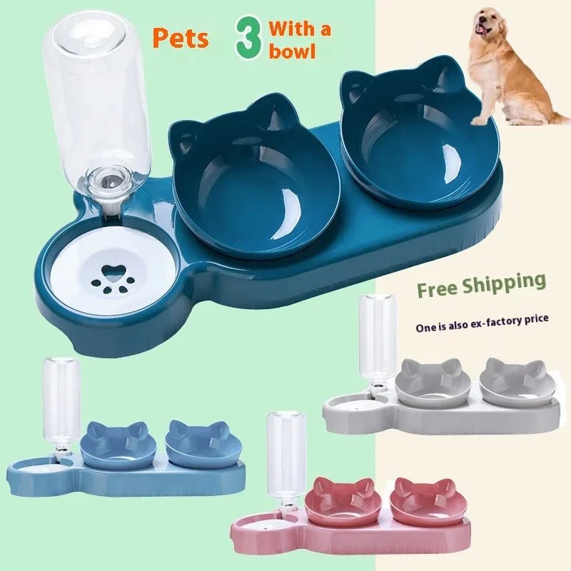 Pet Bowl 3-In-1 Tilt Design Diet Set With Gravity Water Bottle.