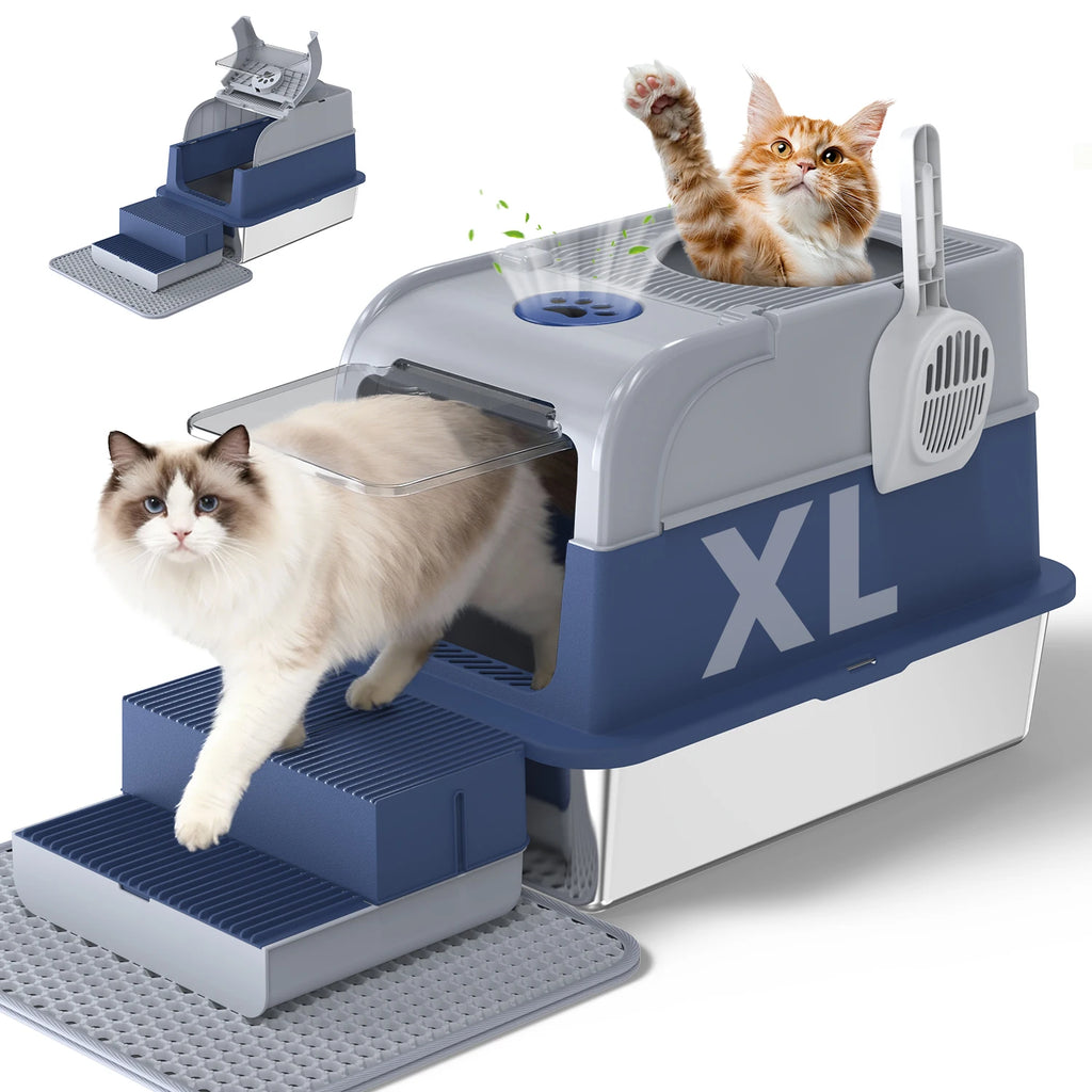 Stainless Steel Cat Litter Box Non-Stick Odor Control Easy Clean.