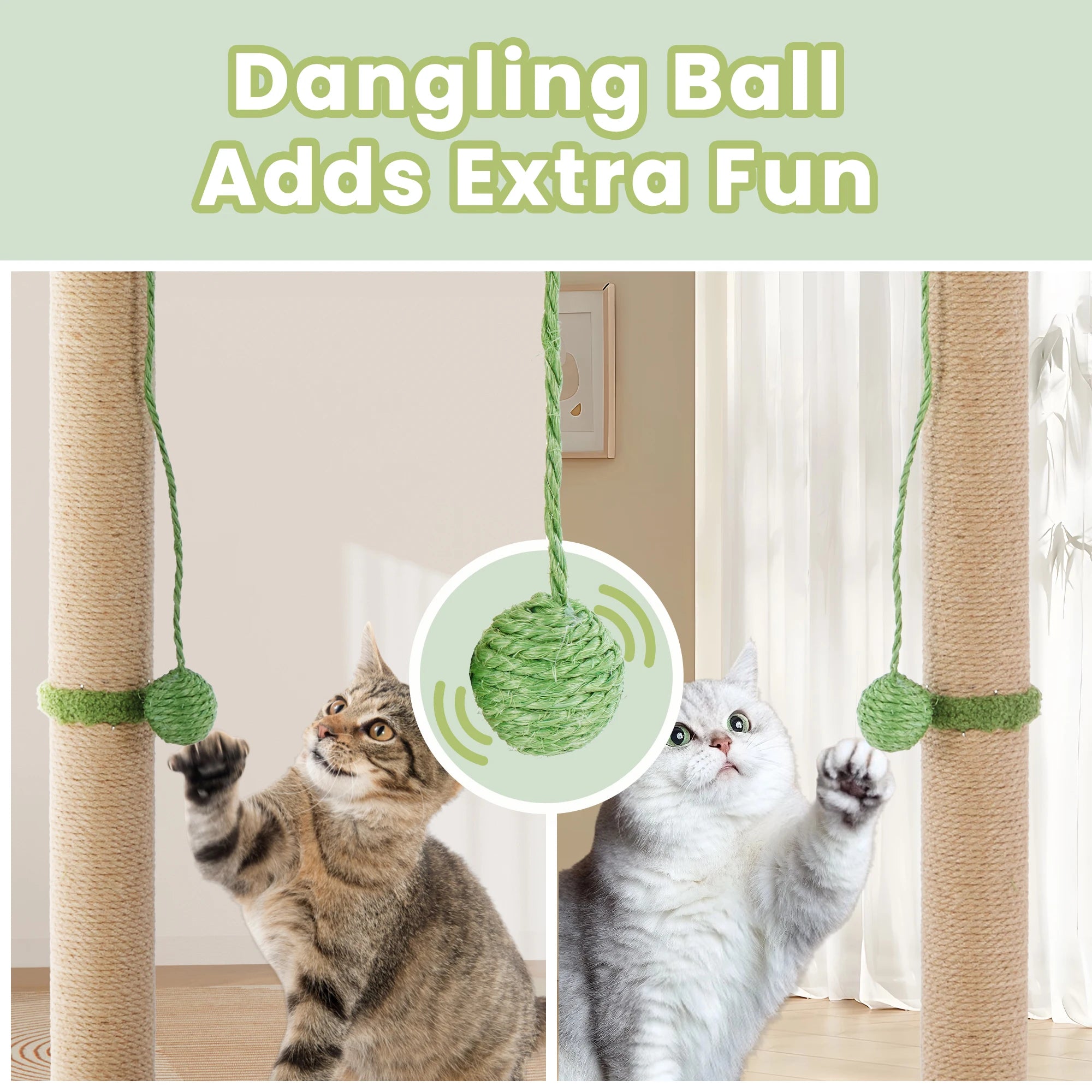 JHK 33In Tall Cat Scratching Post with Dangling Ball for Indoor Cats.