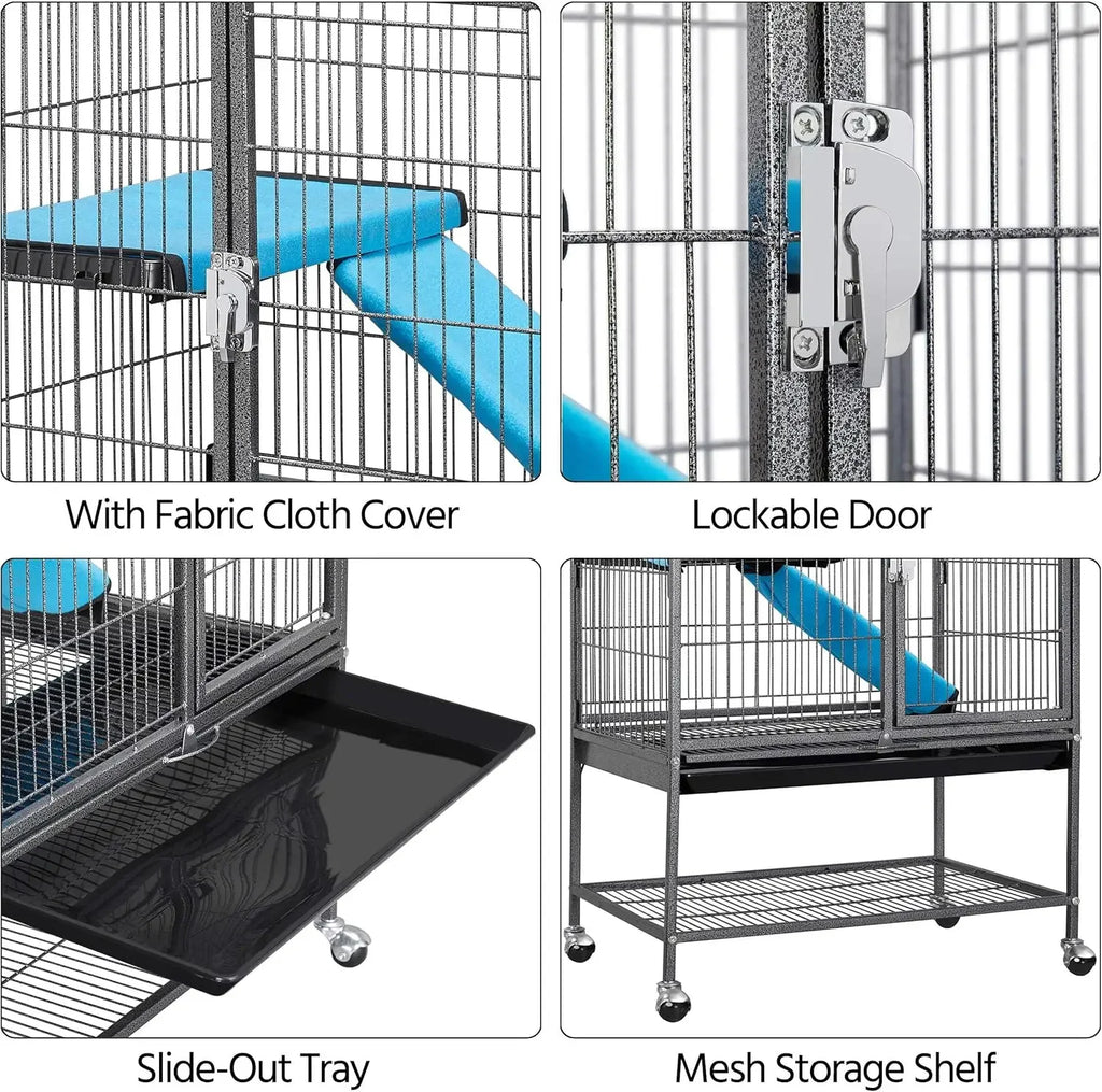 Metal 34'' Ferret Cage Critter Indoor for Adult, 2-Tiers Small Tray＆Shelf, Black