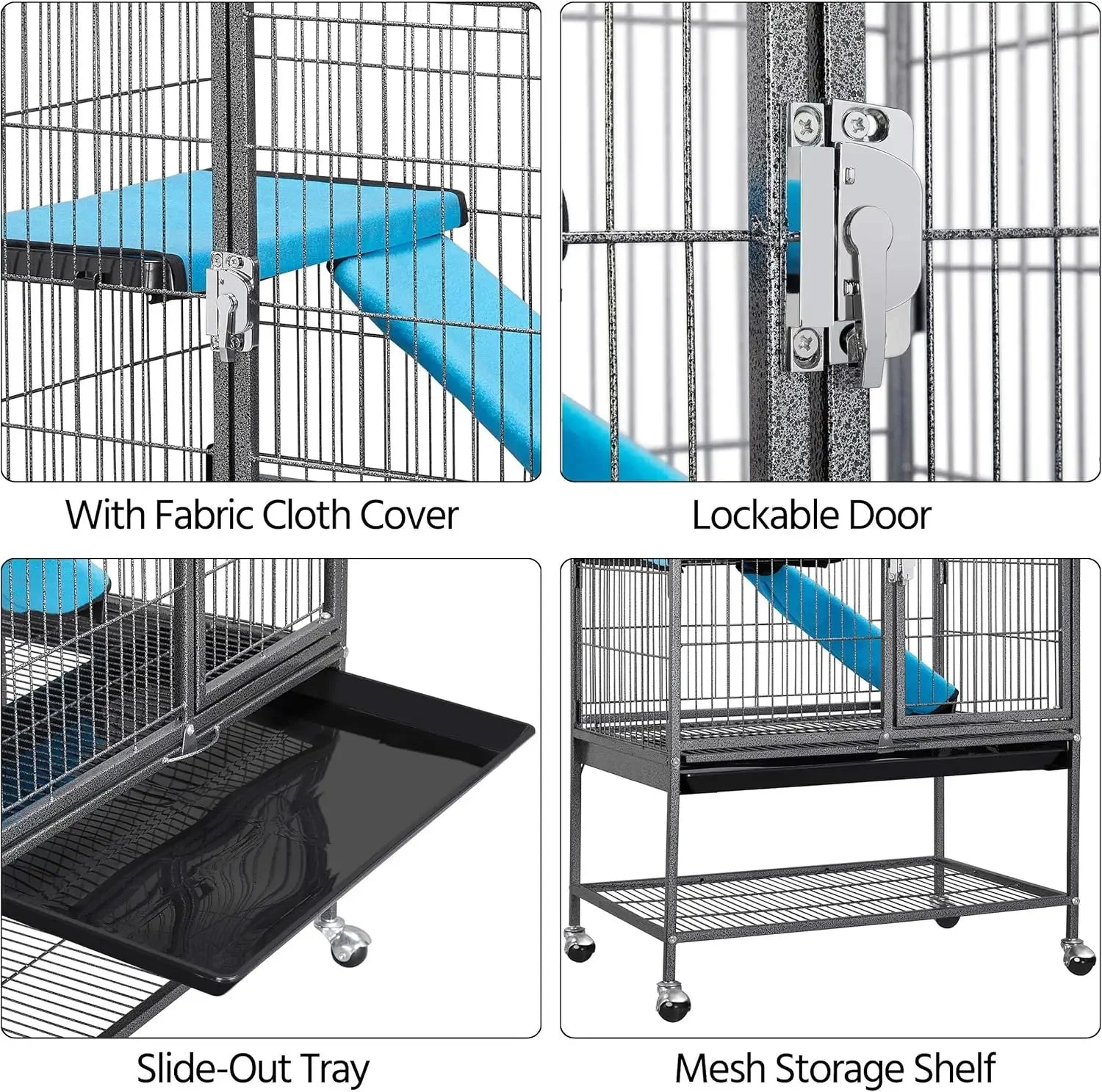 Metal 34'' Ferret Cage Critter Indoor for Adult, 2-Tiers Small Tray＆Shelf, Black