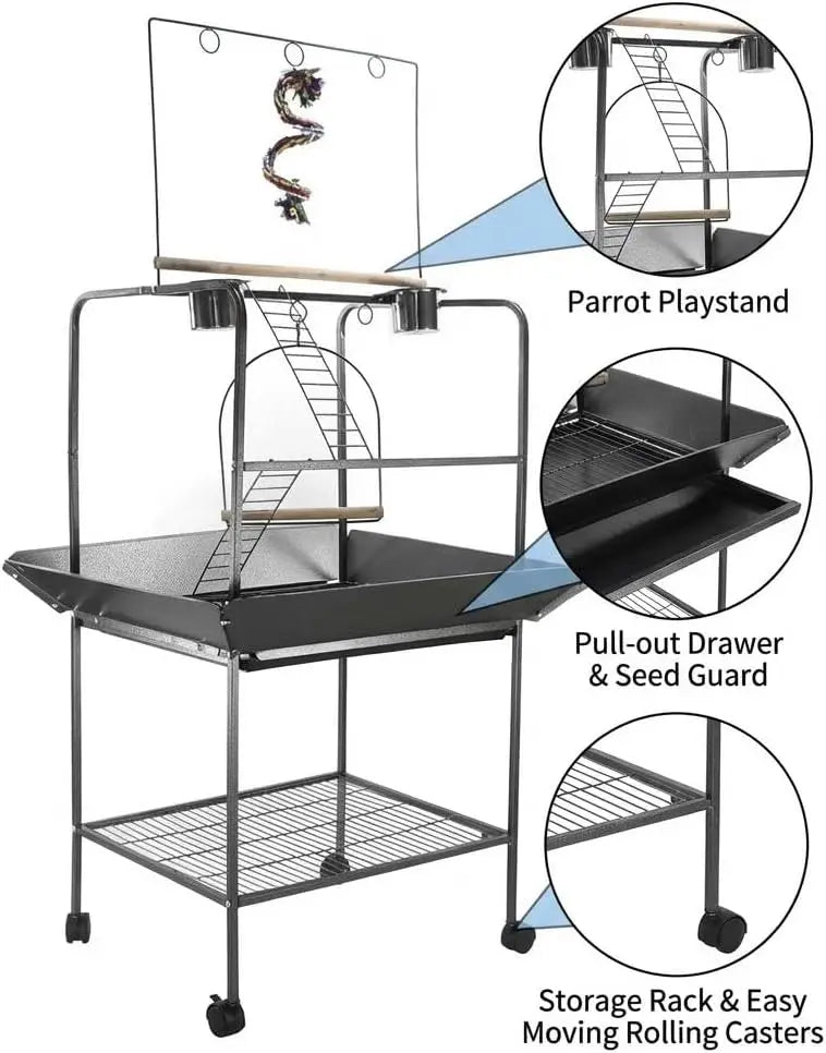 Indoor Outdoor Birds Playground with Swing Parrot Stand with Wheels.