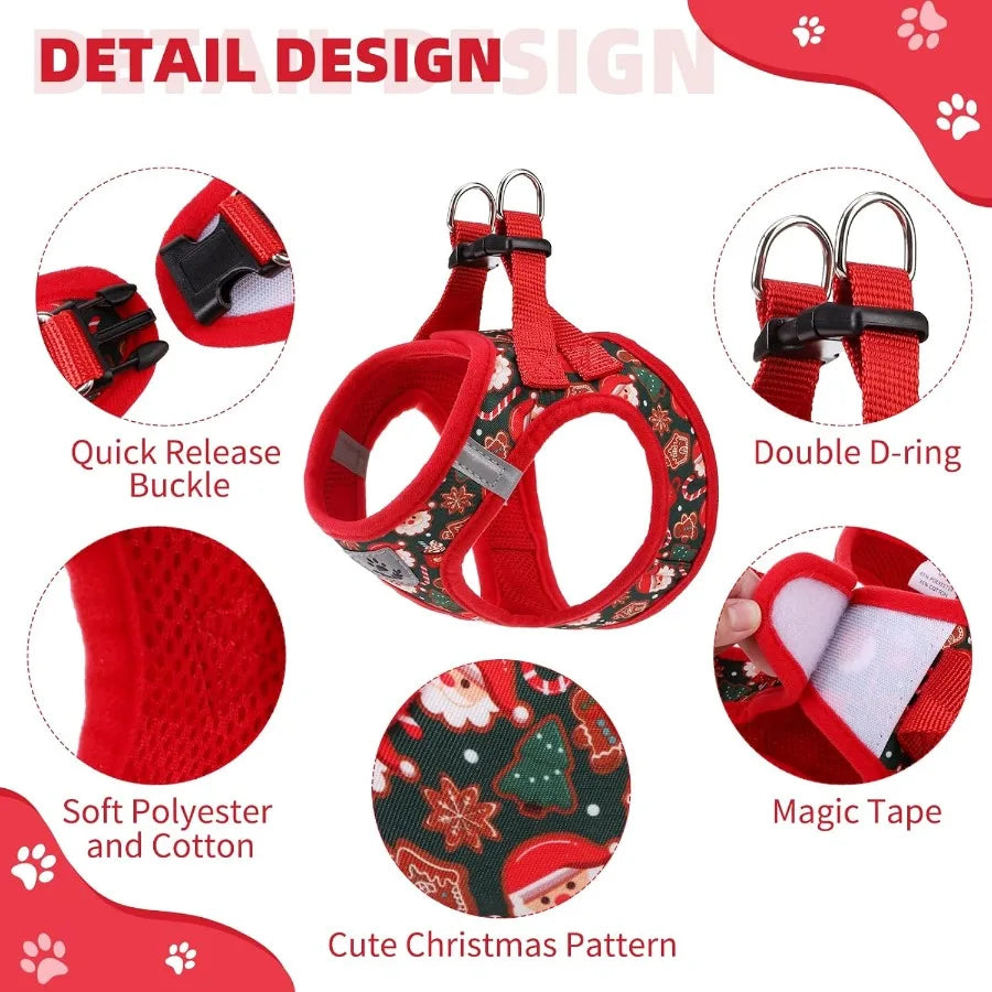 Christmas Dog Harness for Small Medium Dogs.
