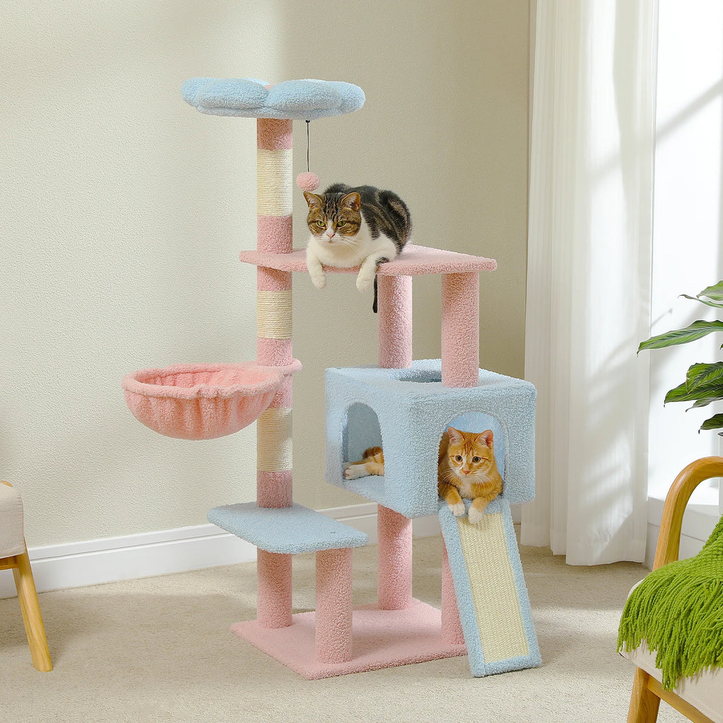 Flower Cat Tree, Multi-Level Cat Tower with Sisal Scratching Posts, Hammock, Ramp, and Top Perch.
