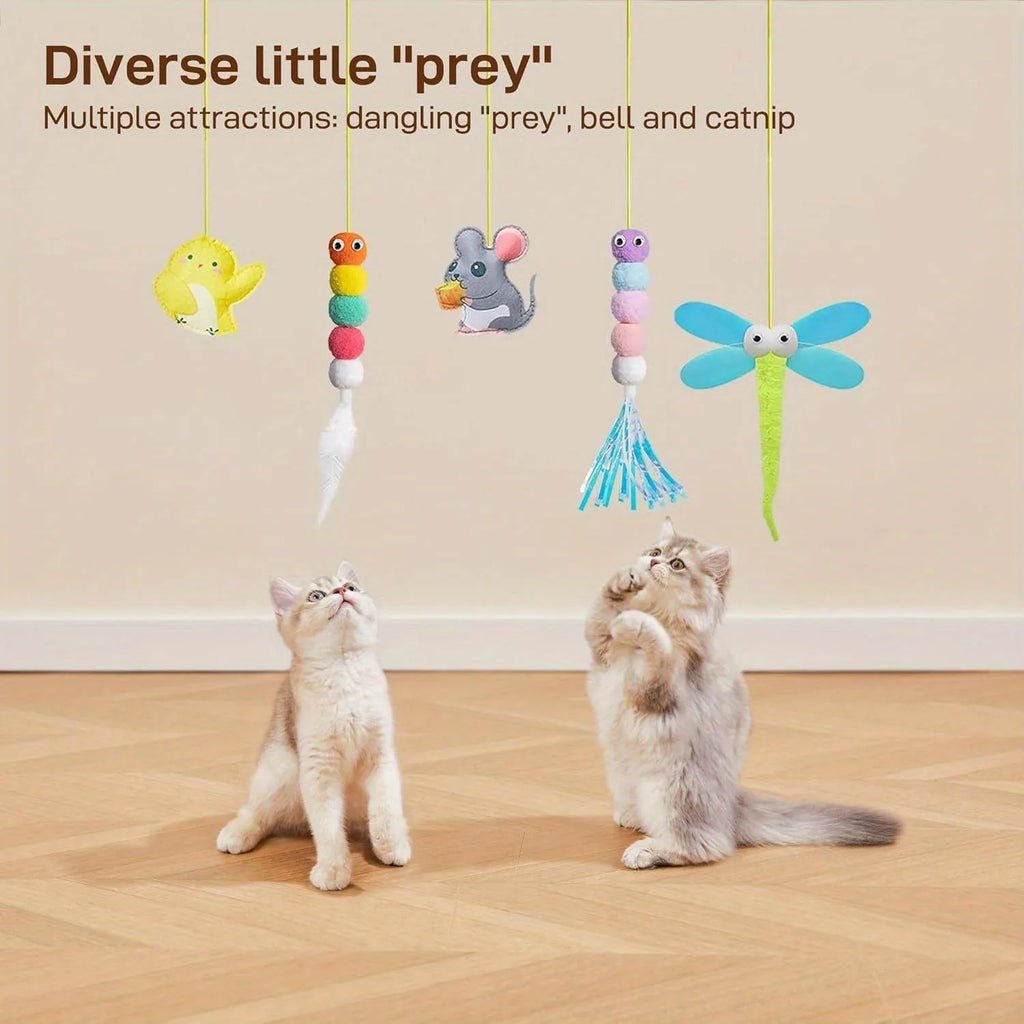 5-Pack Adjustable Hanging Cat Toys,cat Door Toy,Caterpillar & Dragonfly &Mouse Toys.