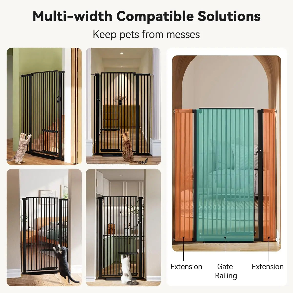 55.1" Tall Adjustable Cat Gate with Pet Door, Pressure Mounted for Stairs and Doorways
