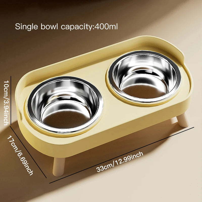 Pet cat double bowl feeder, adjustable height cat and dog water dispenser.
