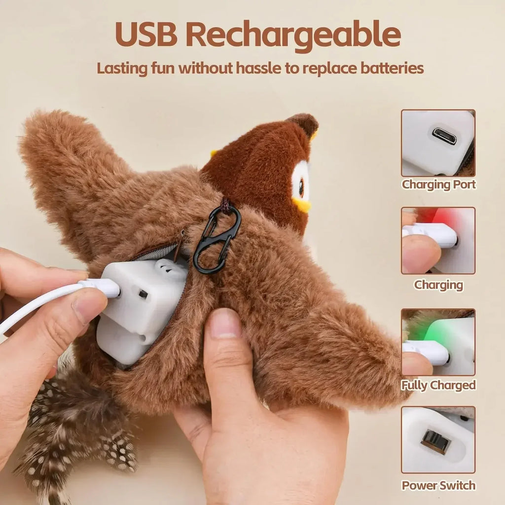 Bird-Shaped Cat Toy Interactive Toys Dog Rechargeable Chirping Flapping Bird.