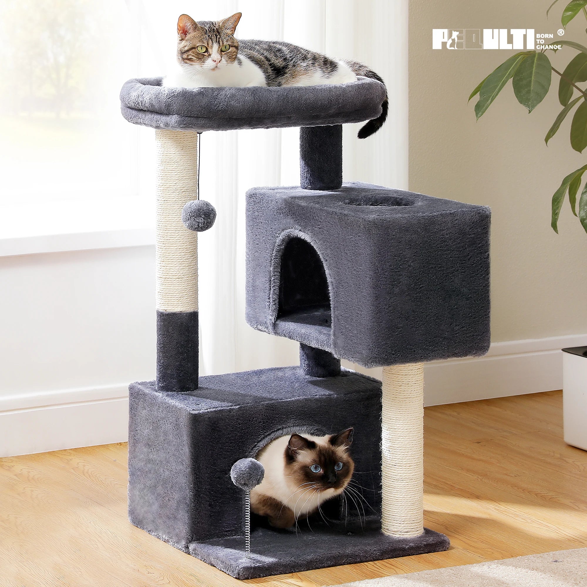 Large Cat Tree for Indoor Cats Multi-Level Cat Tower with Spacious Condos.