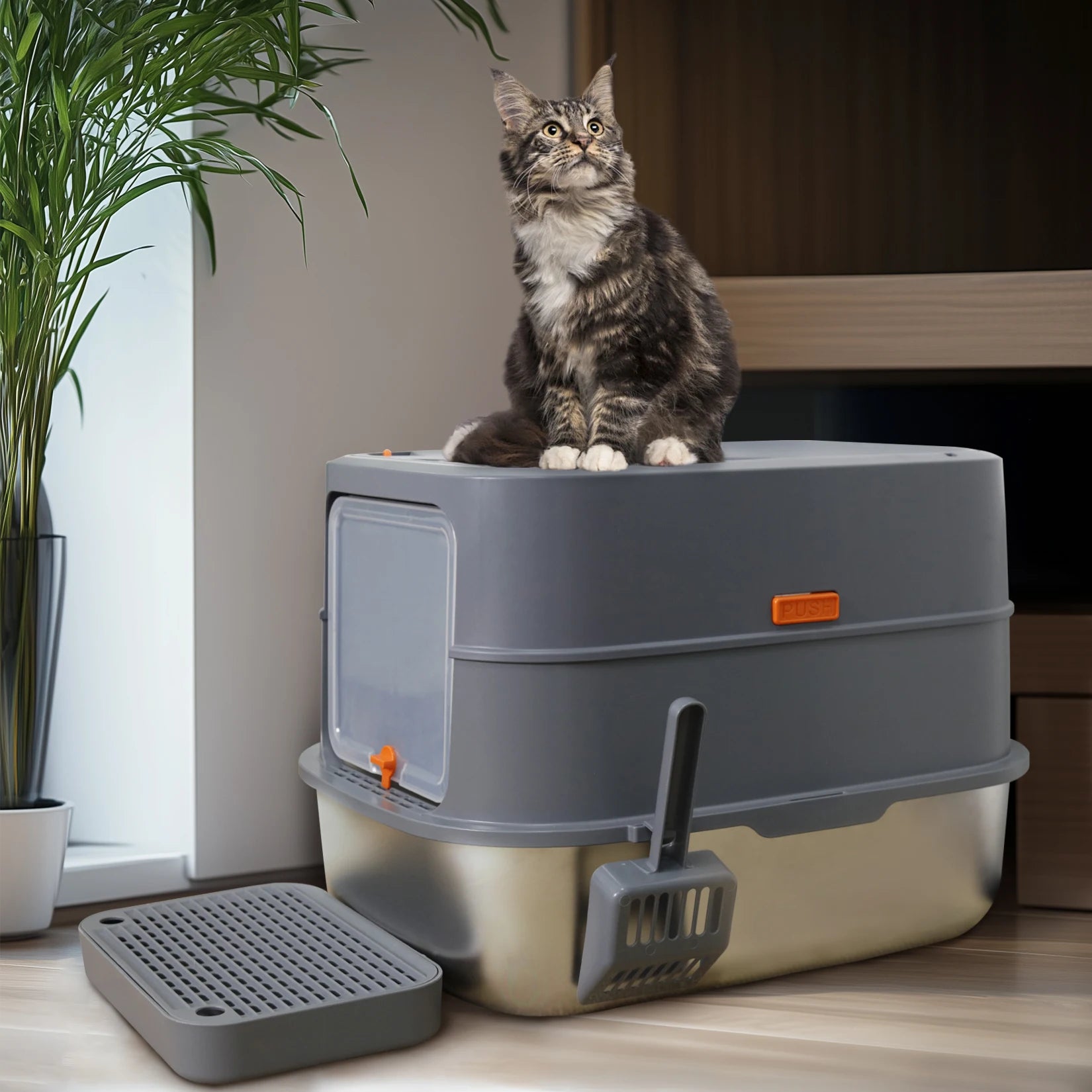 4-Style Cat Litter Box with Lid Large Kitty Litter Box.