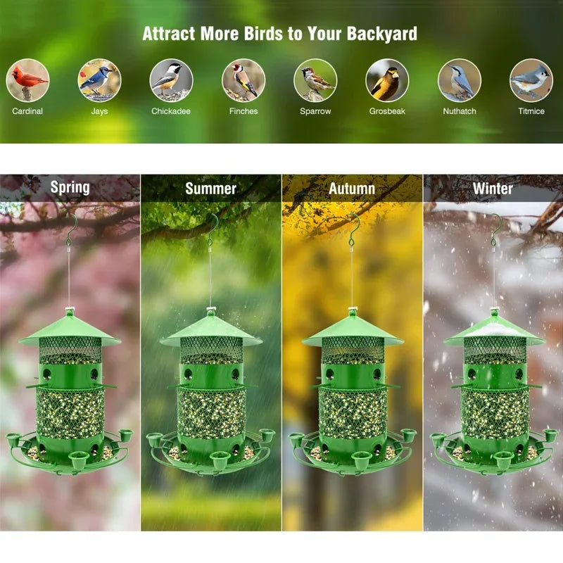 2 Tier Metal Bird Feeder for Outdoors Hanging Wild Bird Feeders Large Seed Capacity.