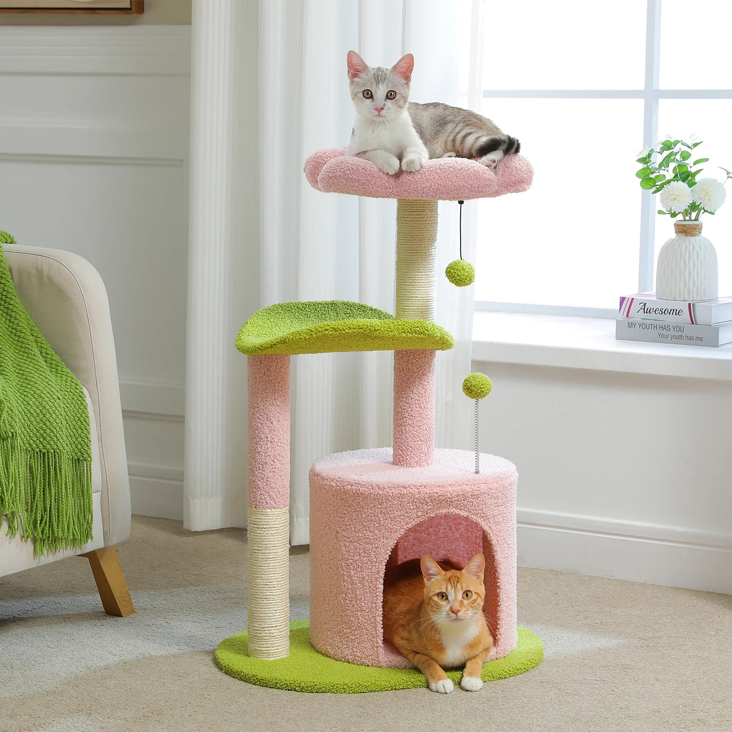 Flower Cat Tree for Indoor Cats, Small Cat Tower with Sisal Scratching Post,