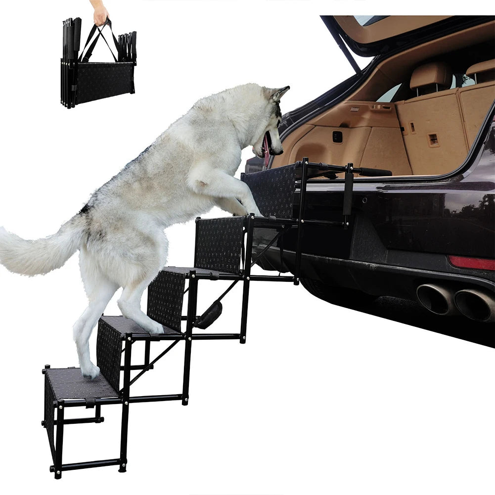 5 Steps Dog Car Ramp for Large Dog Support Up To 150 Lbs Foldable Pet Ladder.