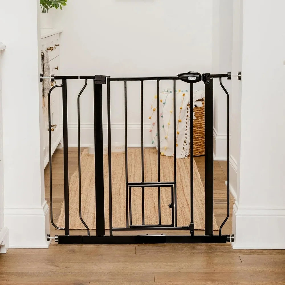 Extra Wide Walk-Through Pet Gate with Small Pet Door, Adjustable 29-36.5", Includes Mount Kits, Black