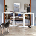 Foldable Indoor Dog Gate, Sturdy Wood Pet Fence for Doorways and Stairs, White 24" Height with 3 Panels