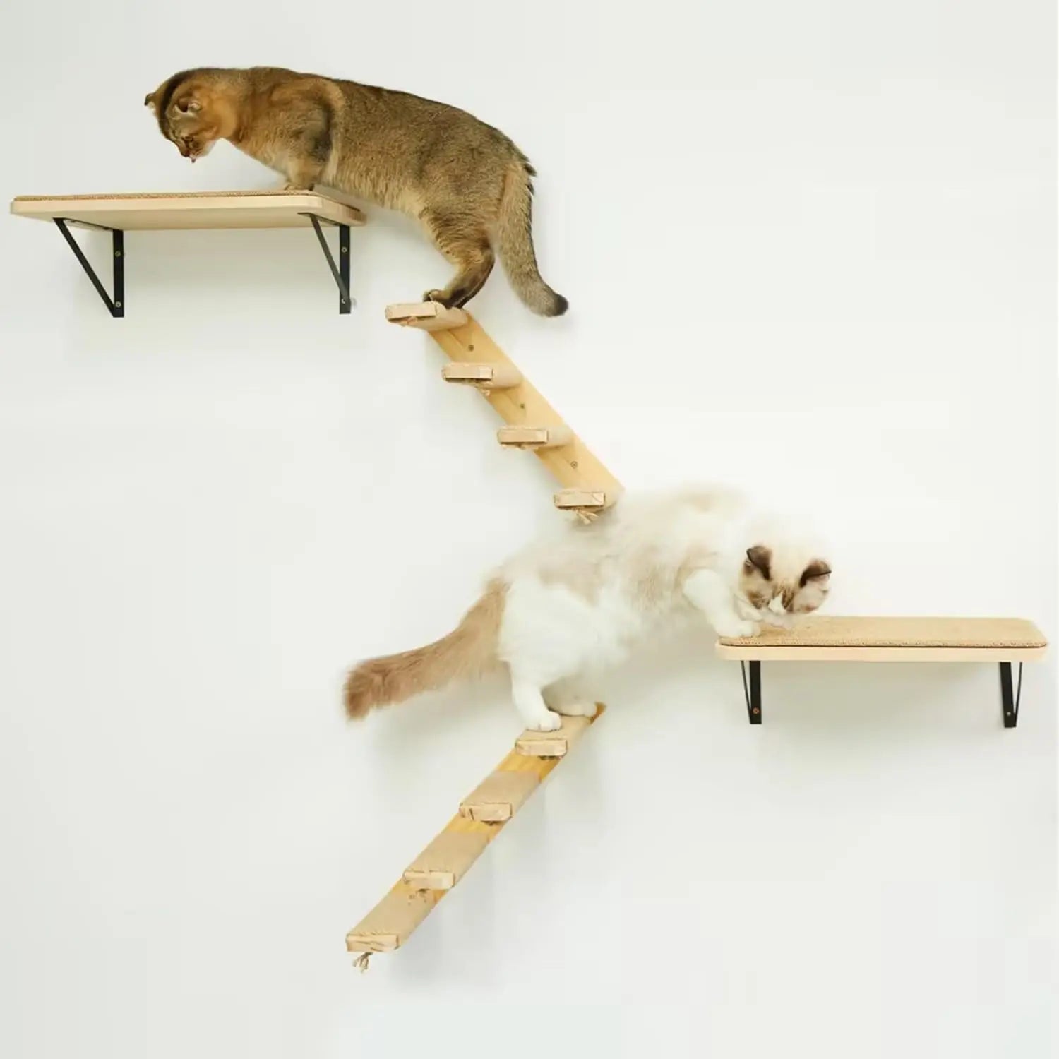 2PCS Cat Wall Shelves & Stairs Set, Climbing Scratching Perches for Cats to Sleep and Play