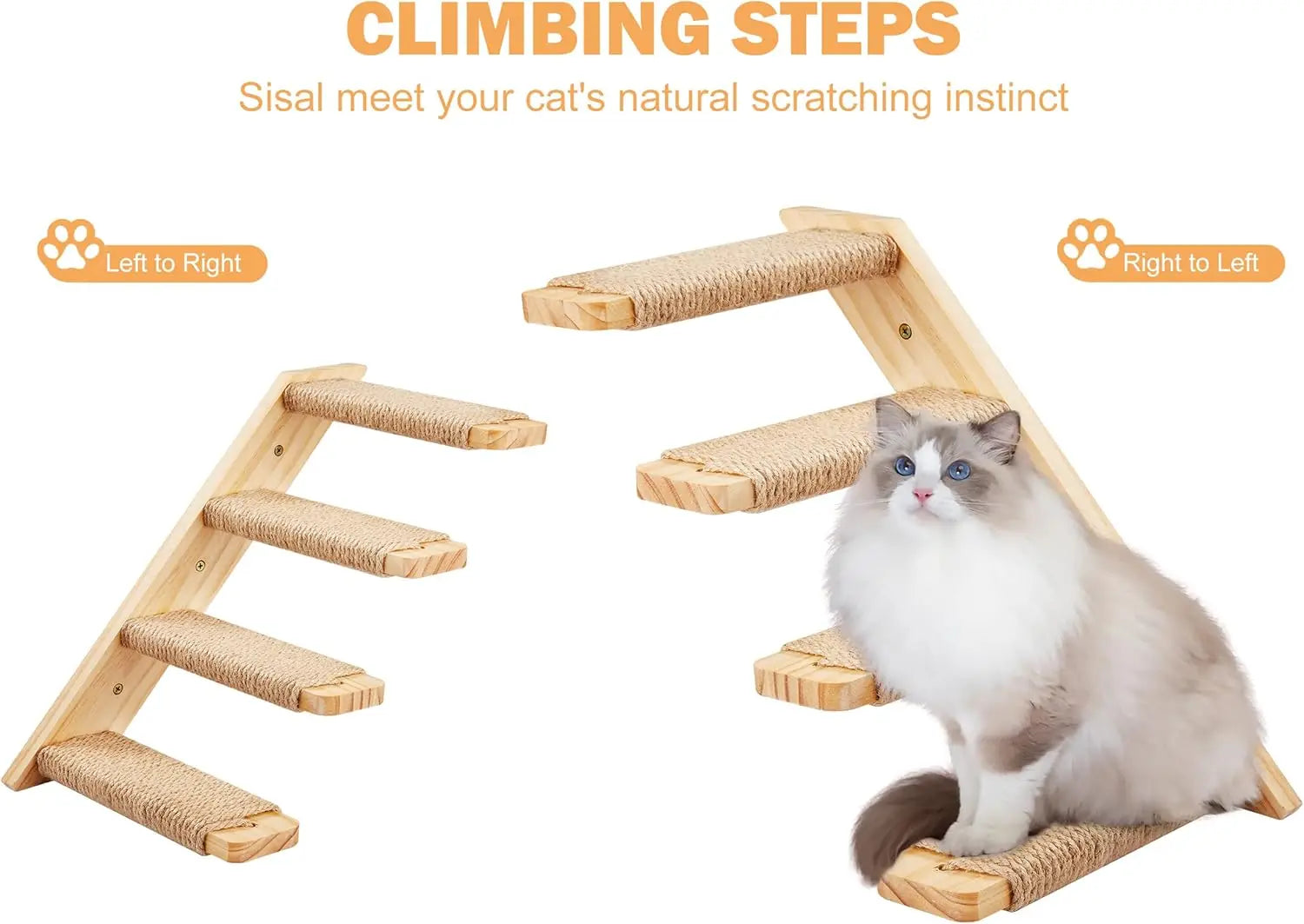 2PCS Cat Wall Shelves & Stairs Set, Climbing Scratching Perches for Cats to Sleep and Play