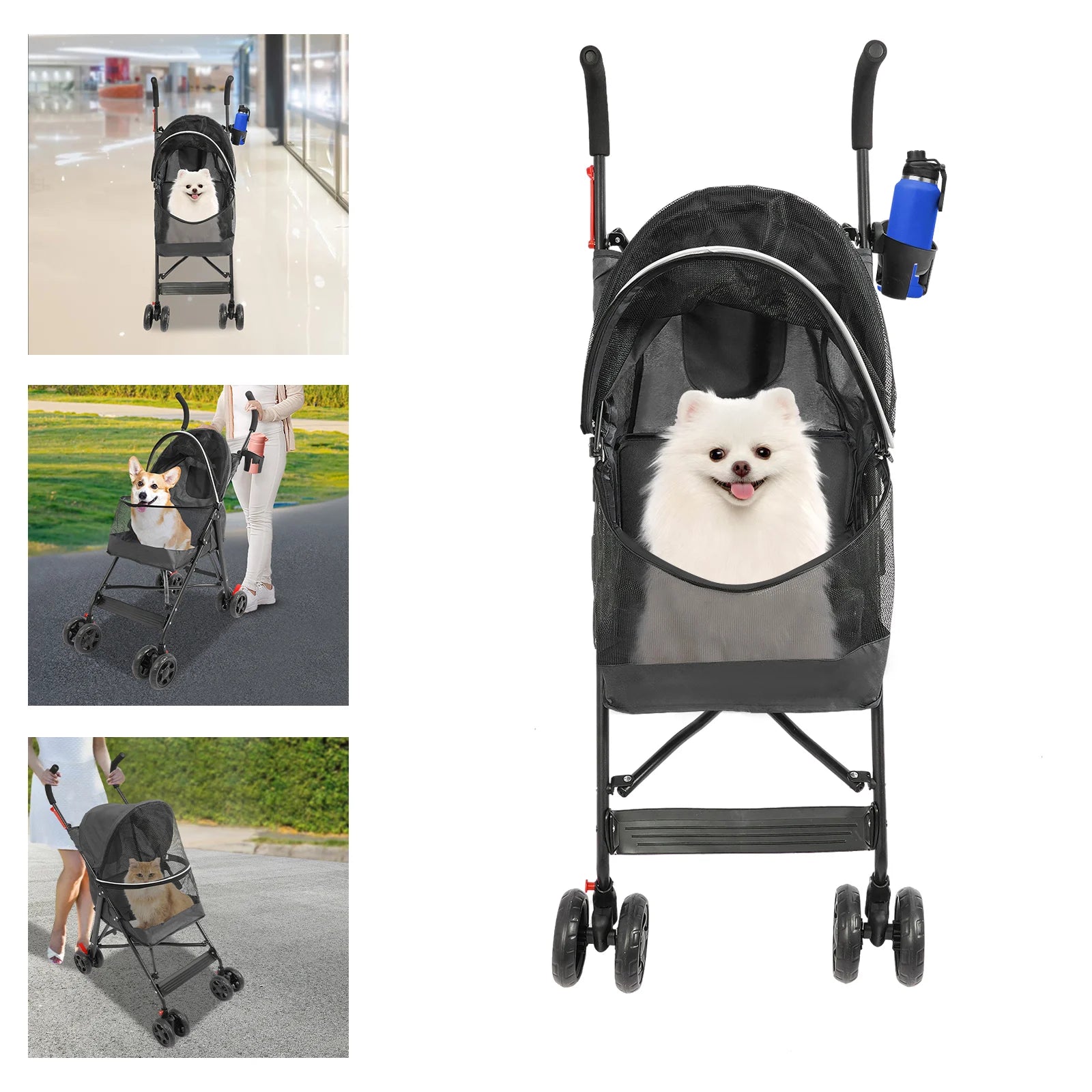 Oxford Cloth Pet Stroller, Foldable Pet Stroller 55*45*97cm for Small and Medium-sized Dogs All Life Stages