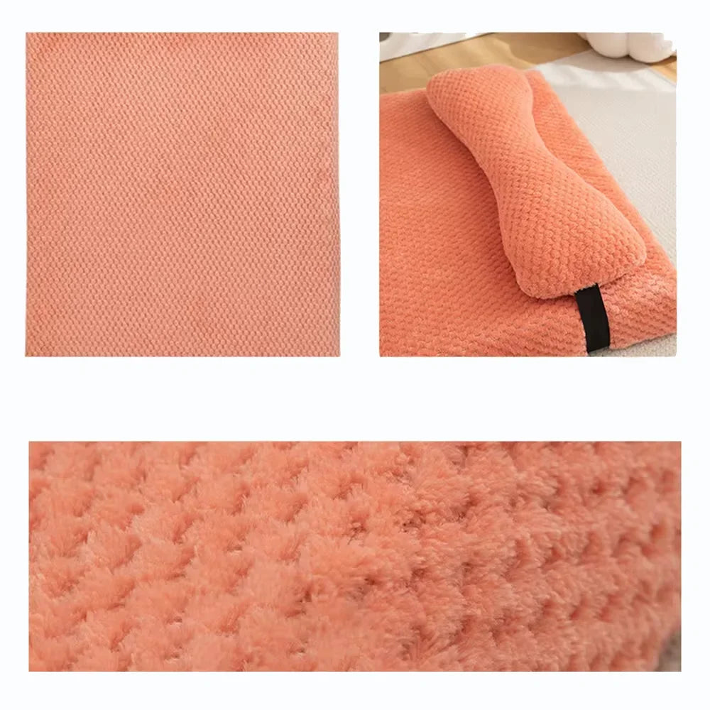 Warm Calming Dog Bed with Pillow Fluffy Plush Dog Mat for Dogs.