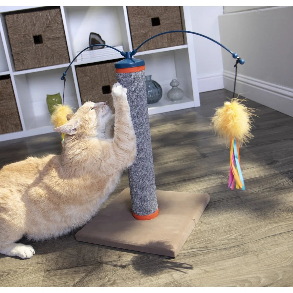 Scratch N Spin Carpet Cat Scratching Post with Interactive Spinning Wand.