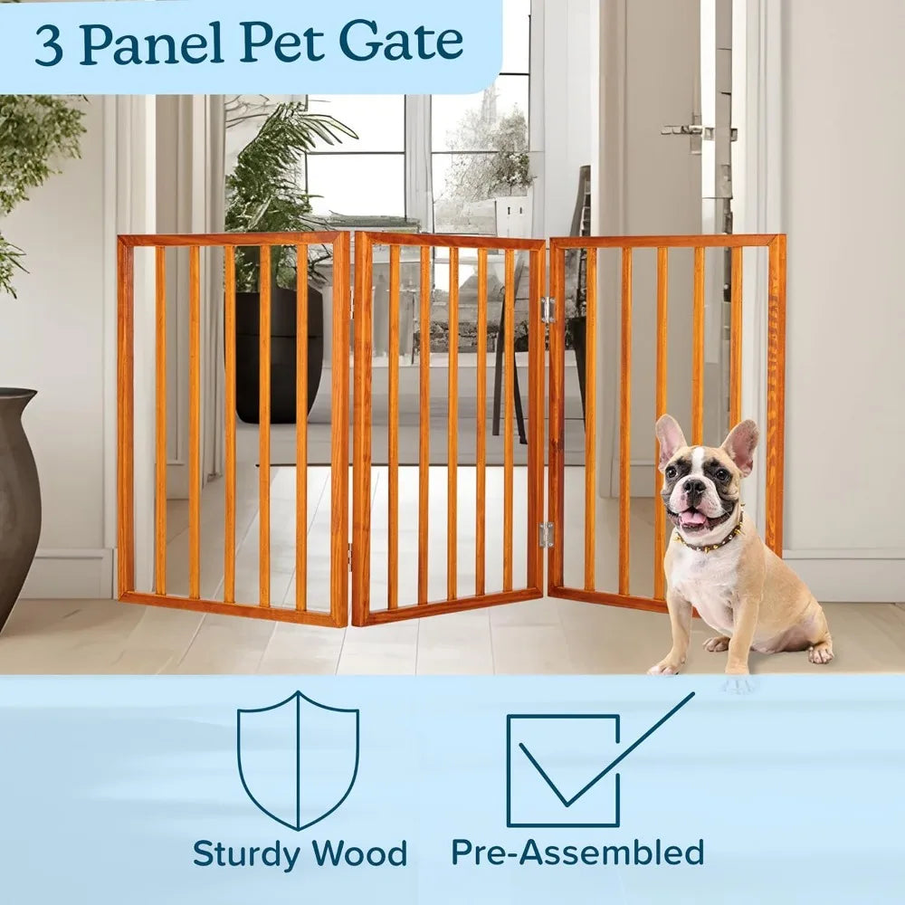 3-Panel Foldable Indoor Pet Gate for Stairs and Doorways.