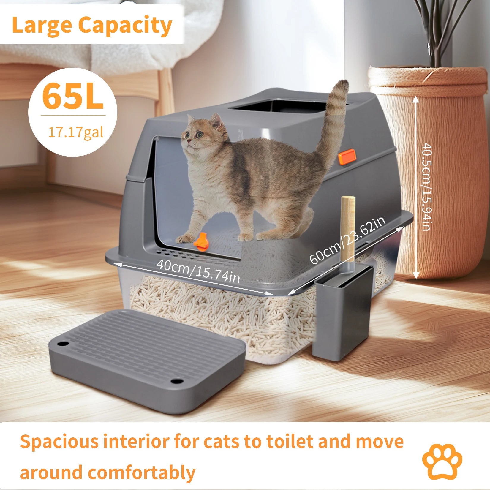XXL Stainless Steel Cat Litter Box Enclosed Puppy Cat Litter Tray with Lid.