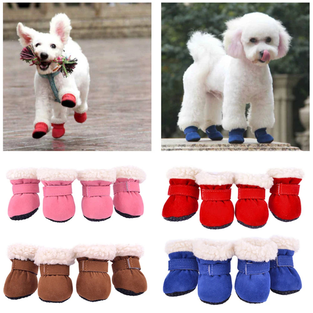 4Pcs Pet Dog Snow Boots Autumn Winter Warm Plush Dog Shoes.