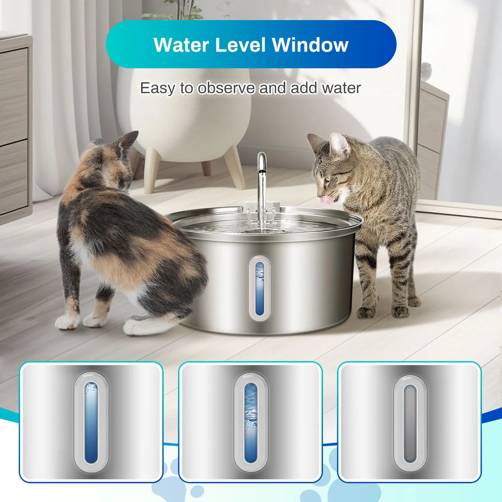 Cat Water Fountain Stainless Steel, With Ultra Quiet Pump Filtration.