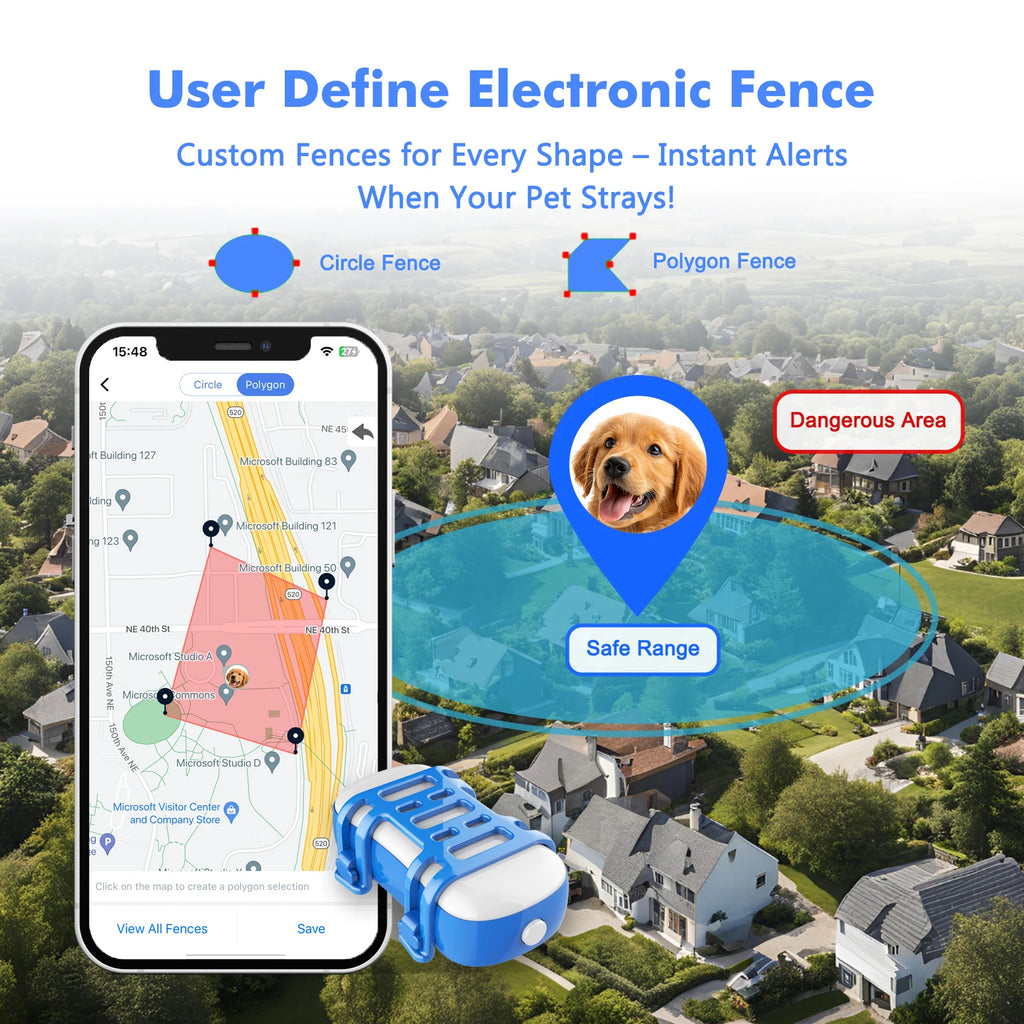 ‌4G Dog Cat GPS Tracker for Pets - Waterproof Smart Locator with App, Live Tracking & Light/Sound Search with Subscription.
