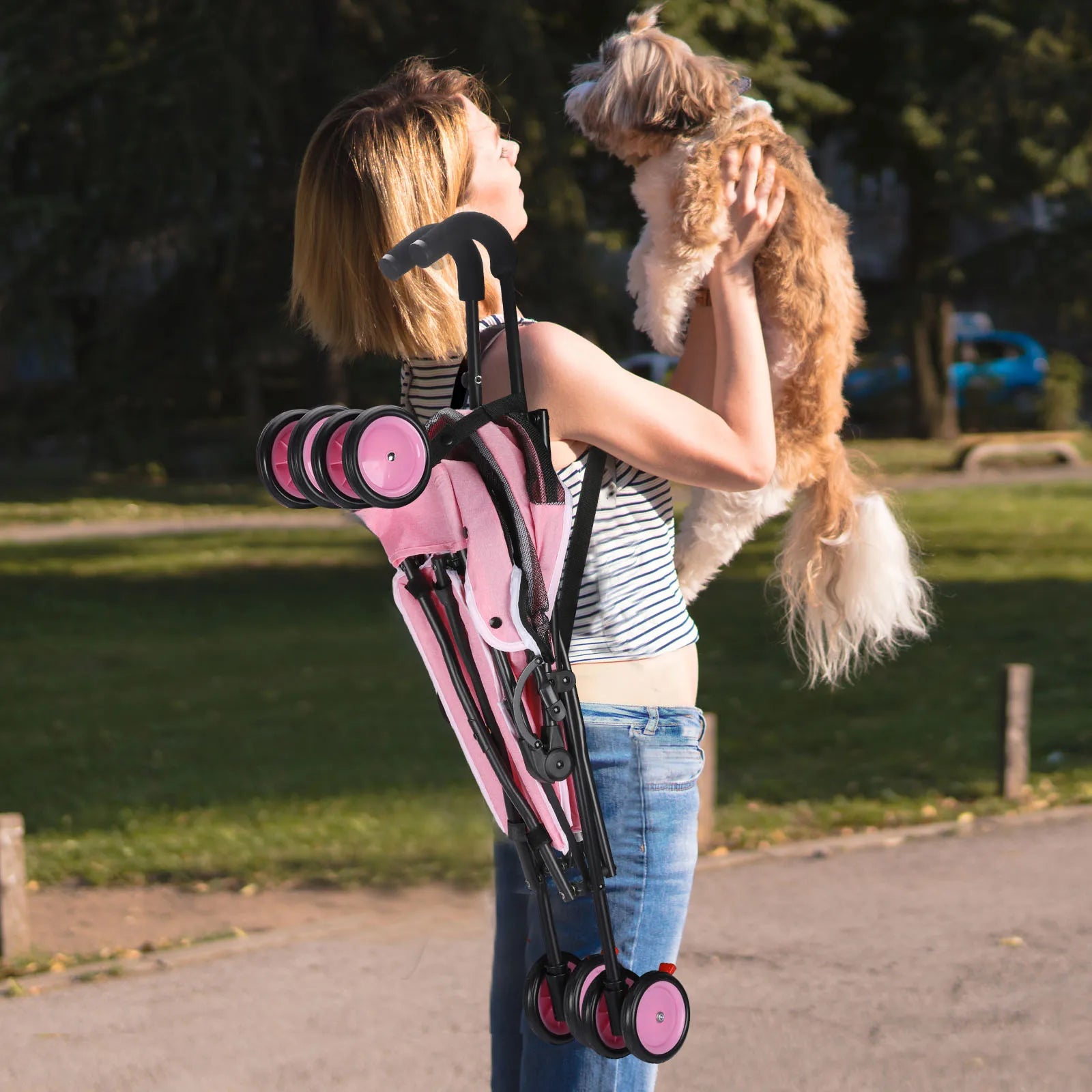 Pet Dog and Puppy Stroller Rotate with Brakes Storage for Dogs Cats