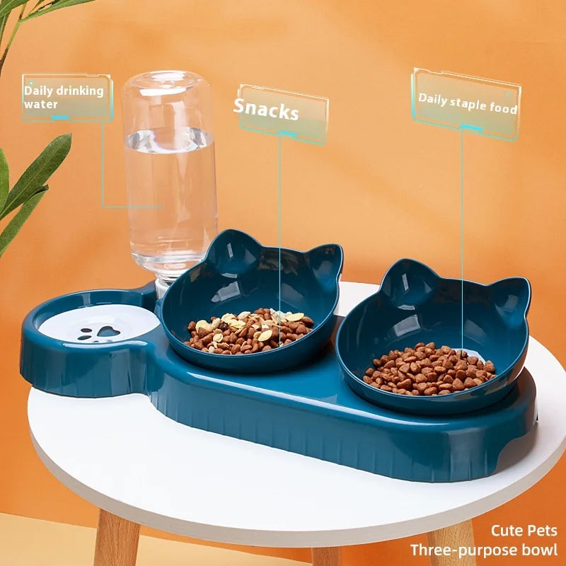 Pet Bowl 3-In-1 Tilt Design Diet Set With Gravity Water Bottle.