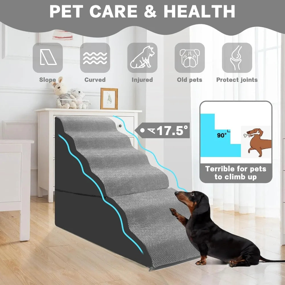 Dog Stairs for High Beds 30-36 inches Tall, 6-Step Pet Stairs/Steps