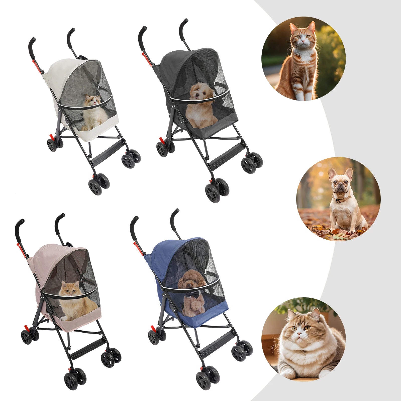 Oxford Cloth Pet Stroller, Foldable Pet Stroller 55*45*97cm for Small and Medium-sized Dogs All Life Stages