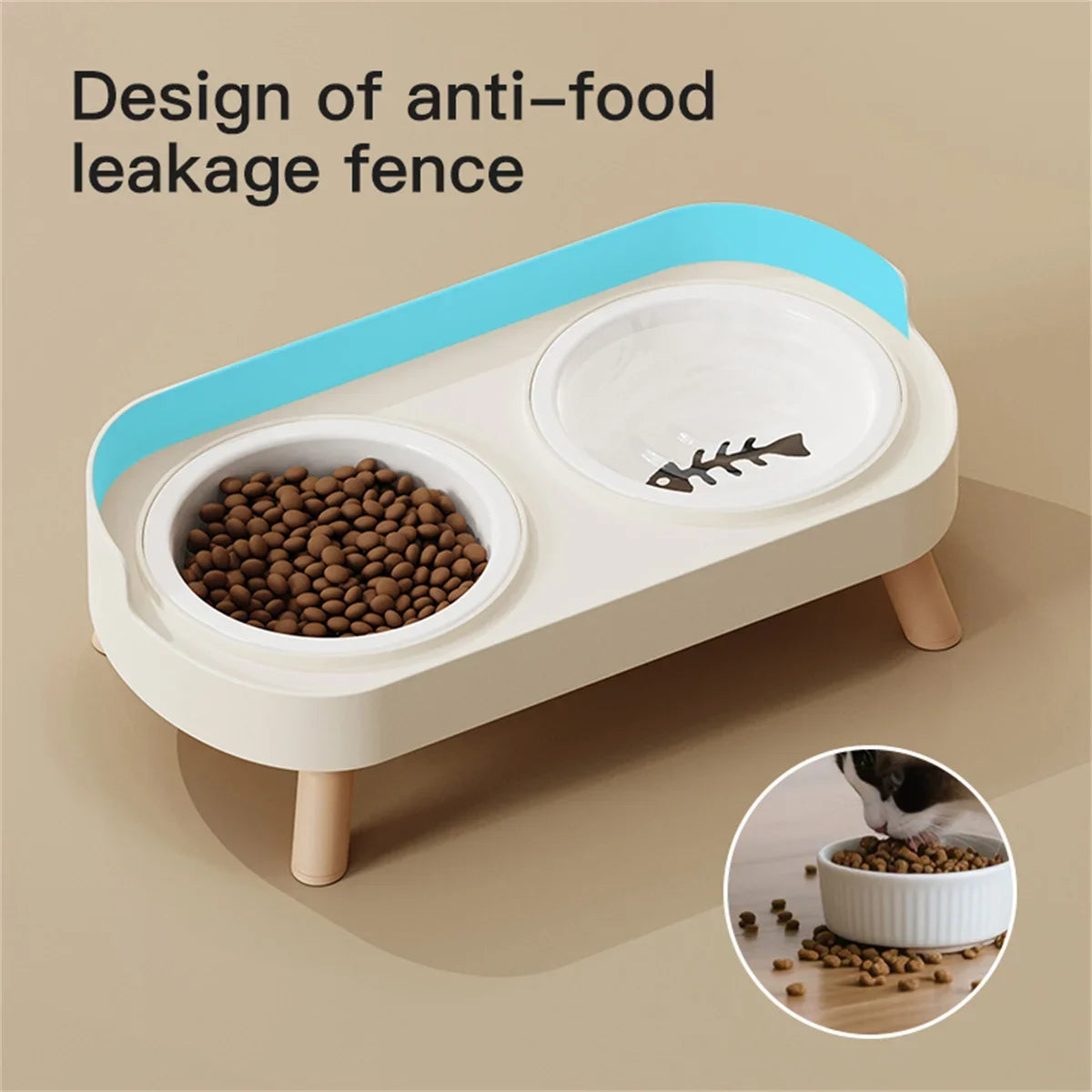 Pet cat double bowl feeder, adjustable height cat and dog water dispenser.