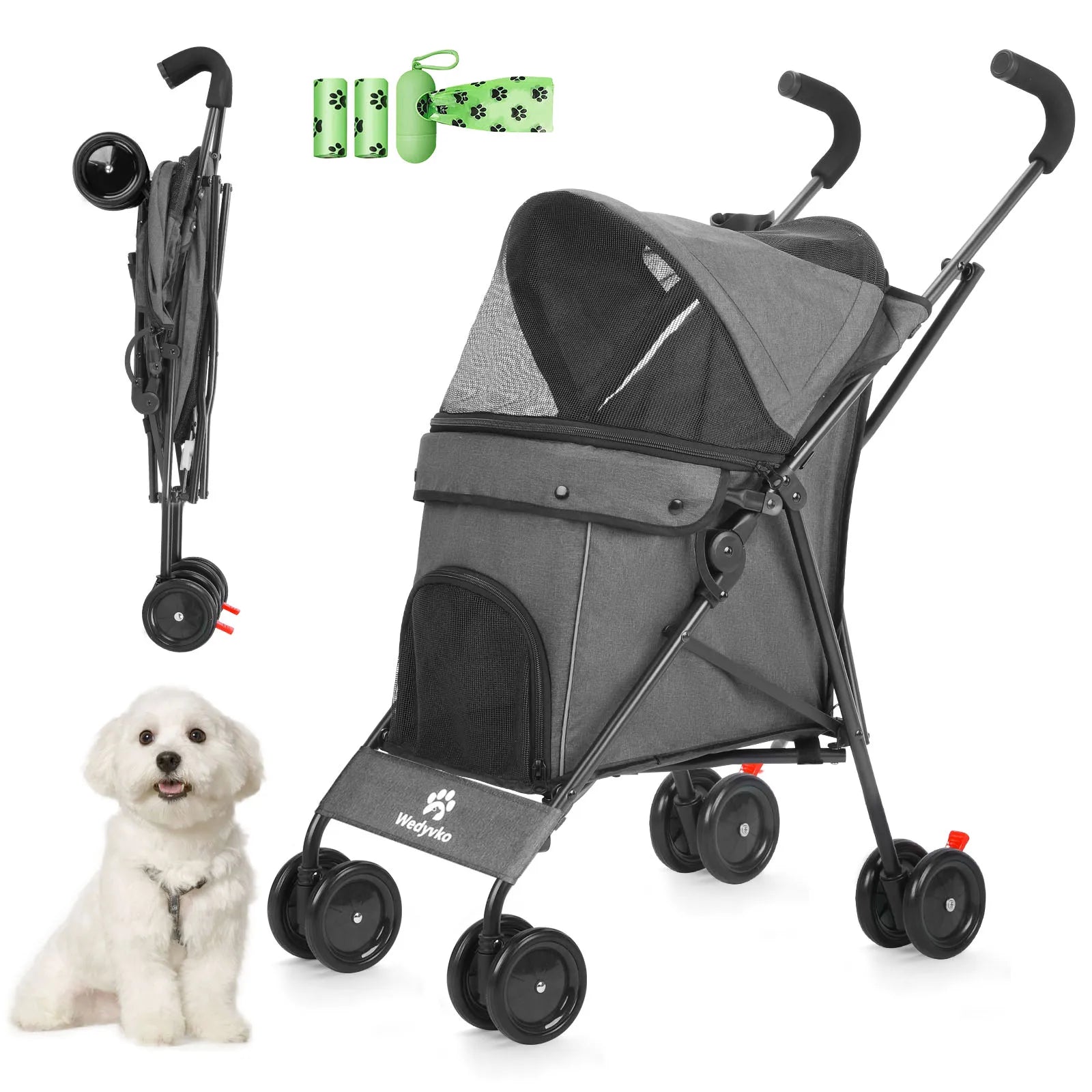 Pet Dog and Puppy Stroller Rotate with Brakes Storage for Dogs Cats