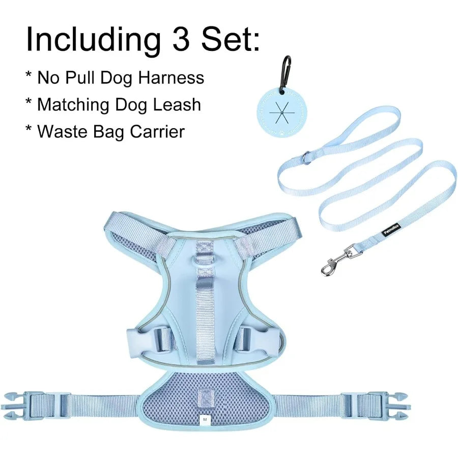 Light Blue Medium Dog Harness with Two Leash Clips and Soft Handle for Medium Dogs.