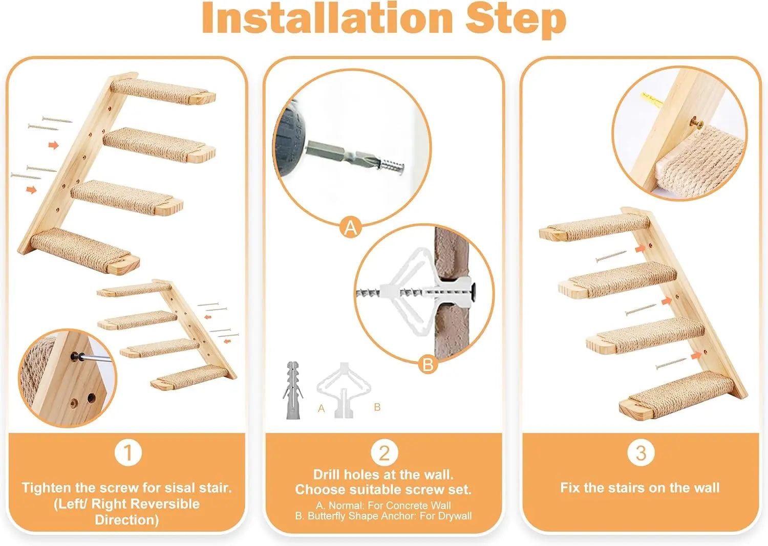 2PCS Cat Wall Shelves & Stairs Set, Climbing Scratching Perches for Cats to Sleep and Play