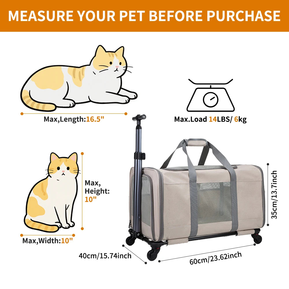 Cat trolley for 2 cats – Cat transport box large with wheels transport bag with wheels & safety belts for travel