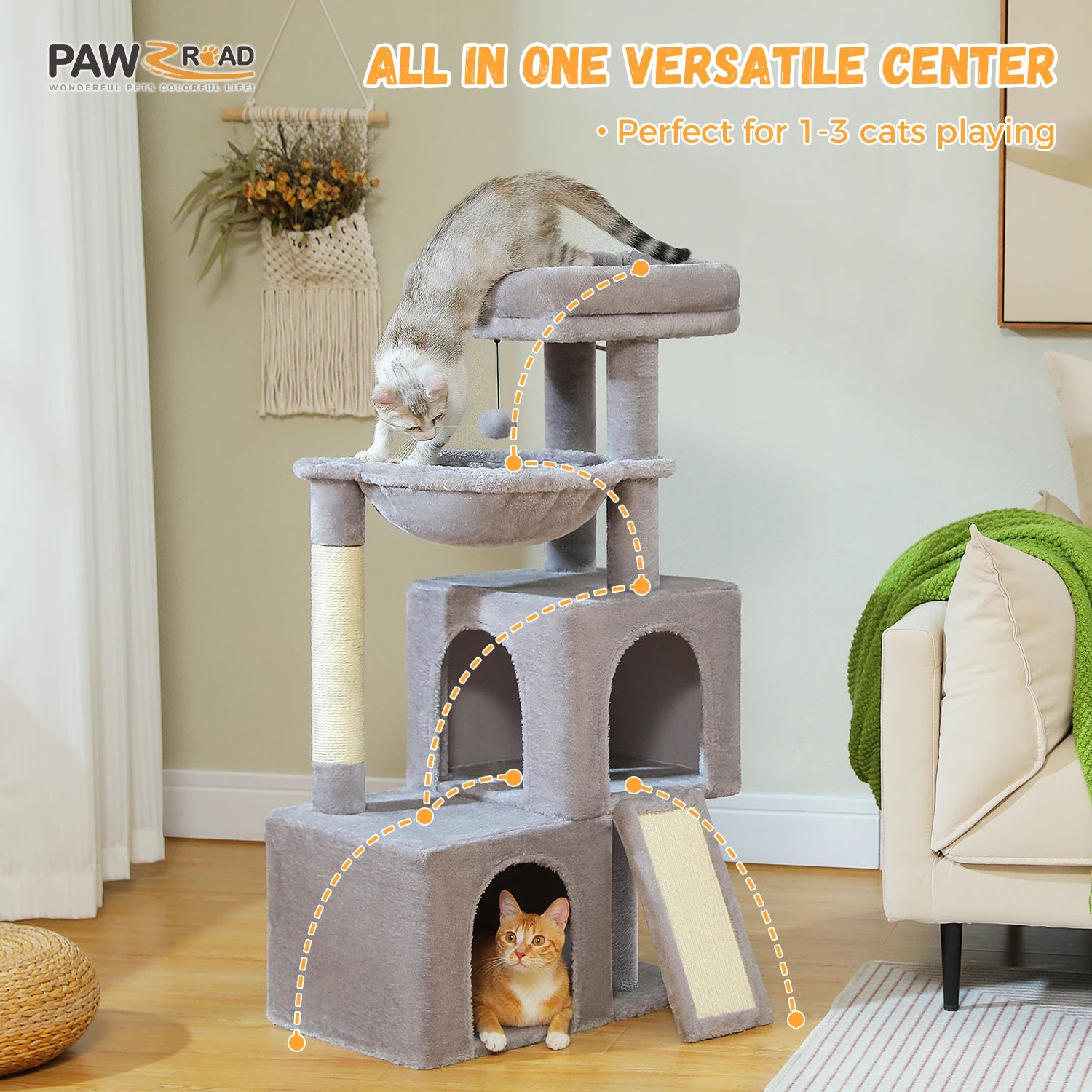 Large Cat Tree for Indoor Cats Multi-Level Cat Tower with Spacious Condos.