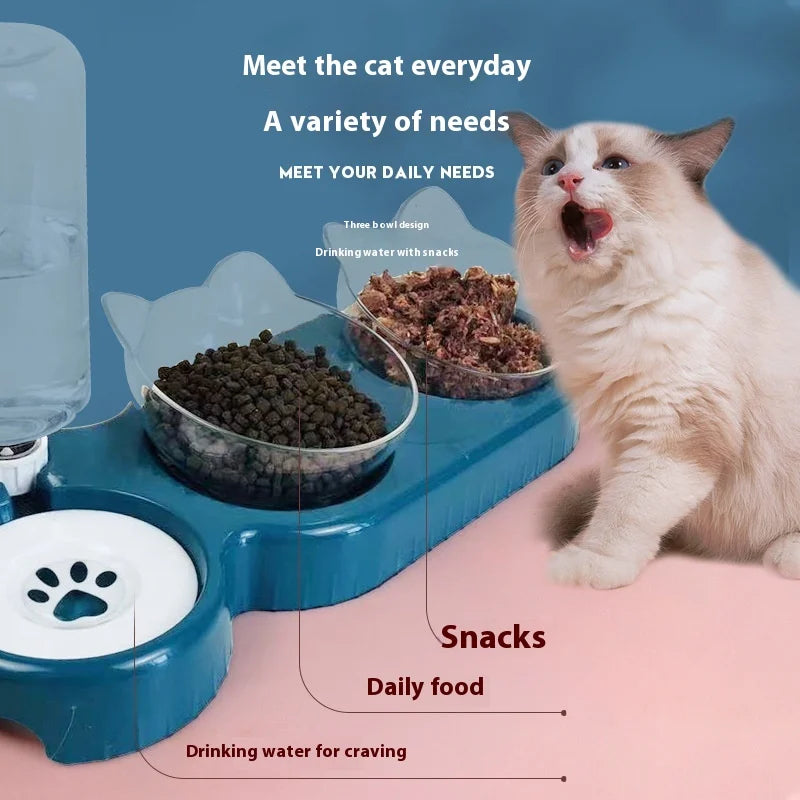 Pet Bowl 3-In-1 Tilt Design Diet Set With Gravity Water Bottle.