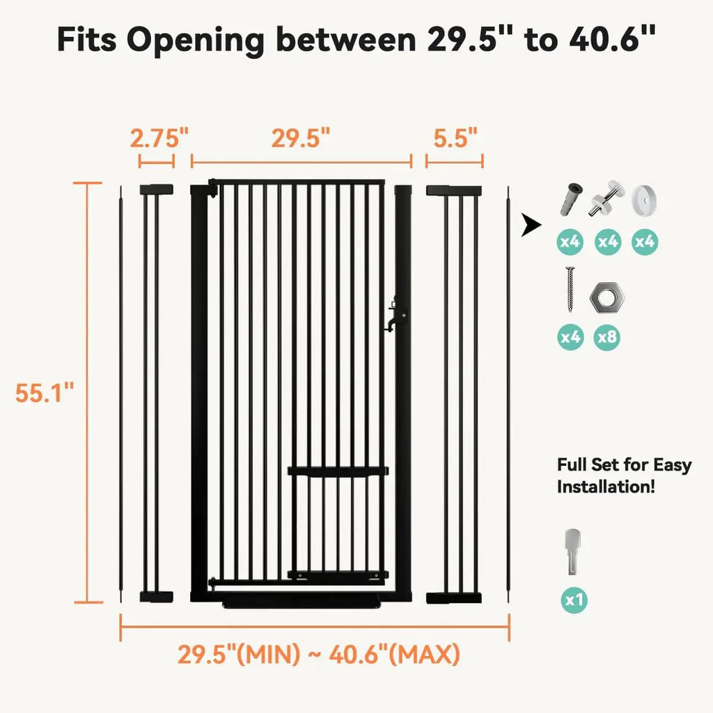 55.1" Tall Adjustable Cat Gate with Pet Door, Pressure Mounted for Stairs and Doorways